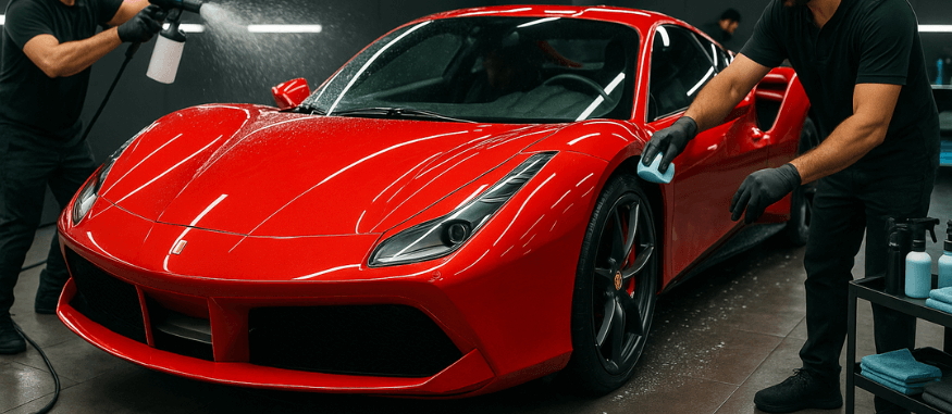 Ferrari car detailing banner in Pune